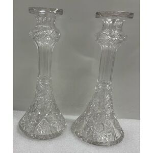 Vintage Rare American Brilliant Period Handcut Crystal Candle Holders / Vases